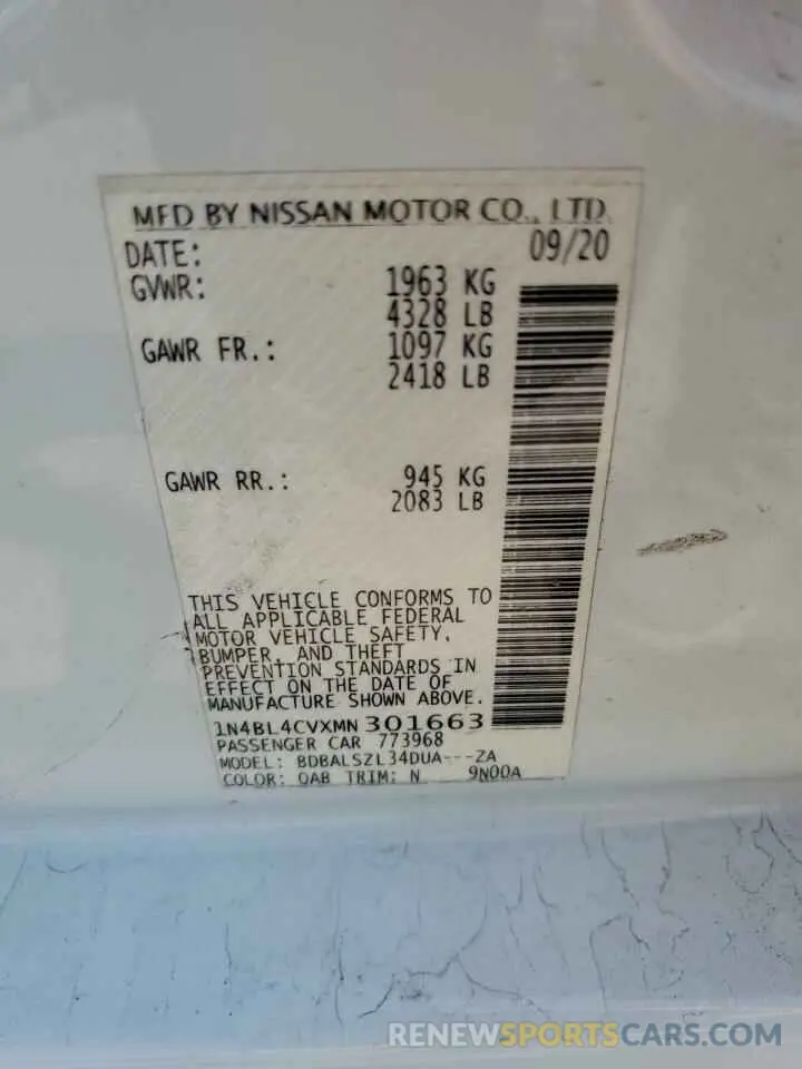 12 fotografías del automóvil dañado 1N4BL4CVXMN301663 NISSAN ALTIMA 2021