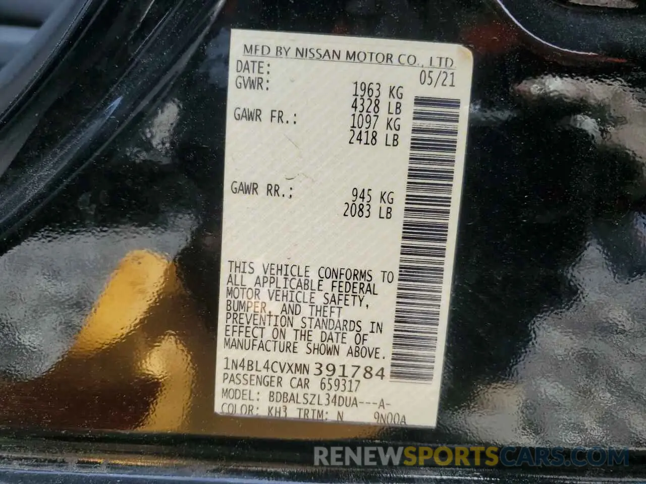 15 fotografías del automóvil dañado 1N4BL4CVXMN391784 NISSAN ALTIMA 2021