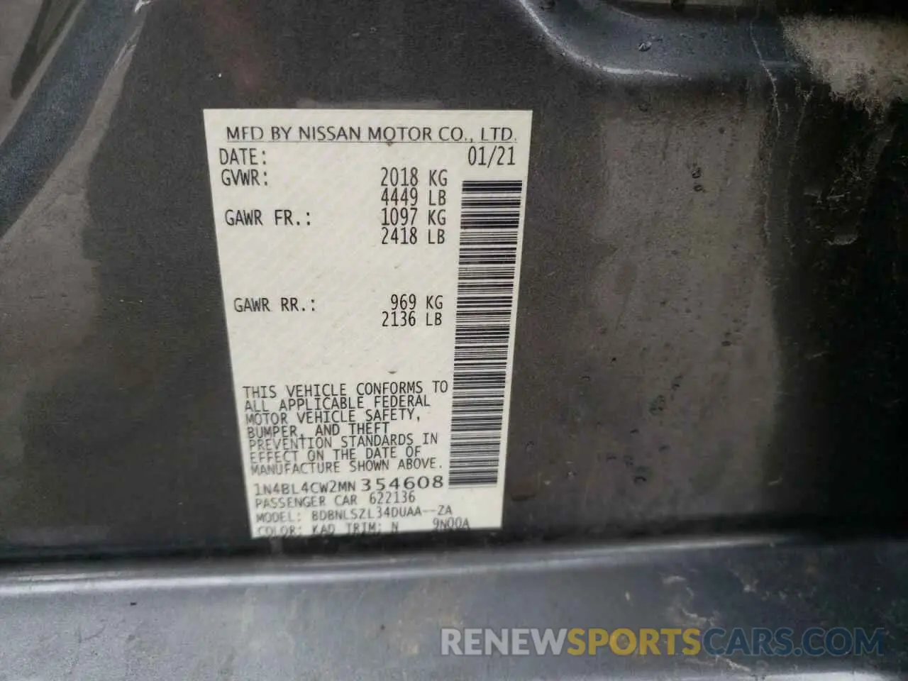 13 fotografías del automóvil dañado 1N4BL4CW2MN354608 NISSAN ALTIMA 2021