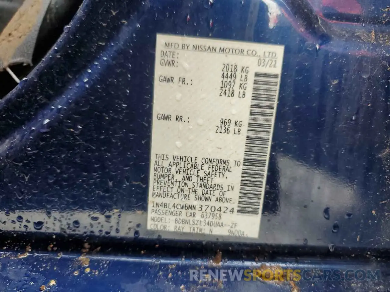 13 fotografías del automóvil dañado 1N4BL4CW6MN370424 NISSAN ALTIMA 2021