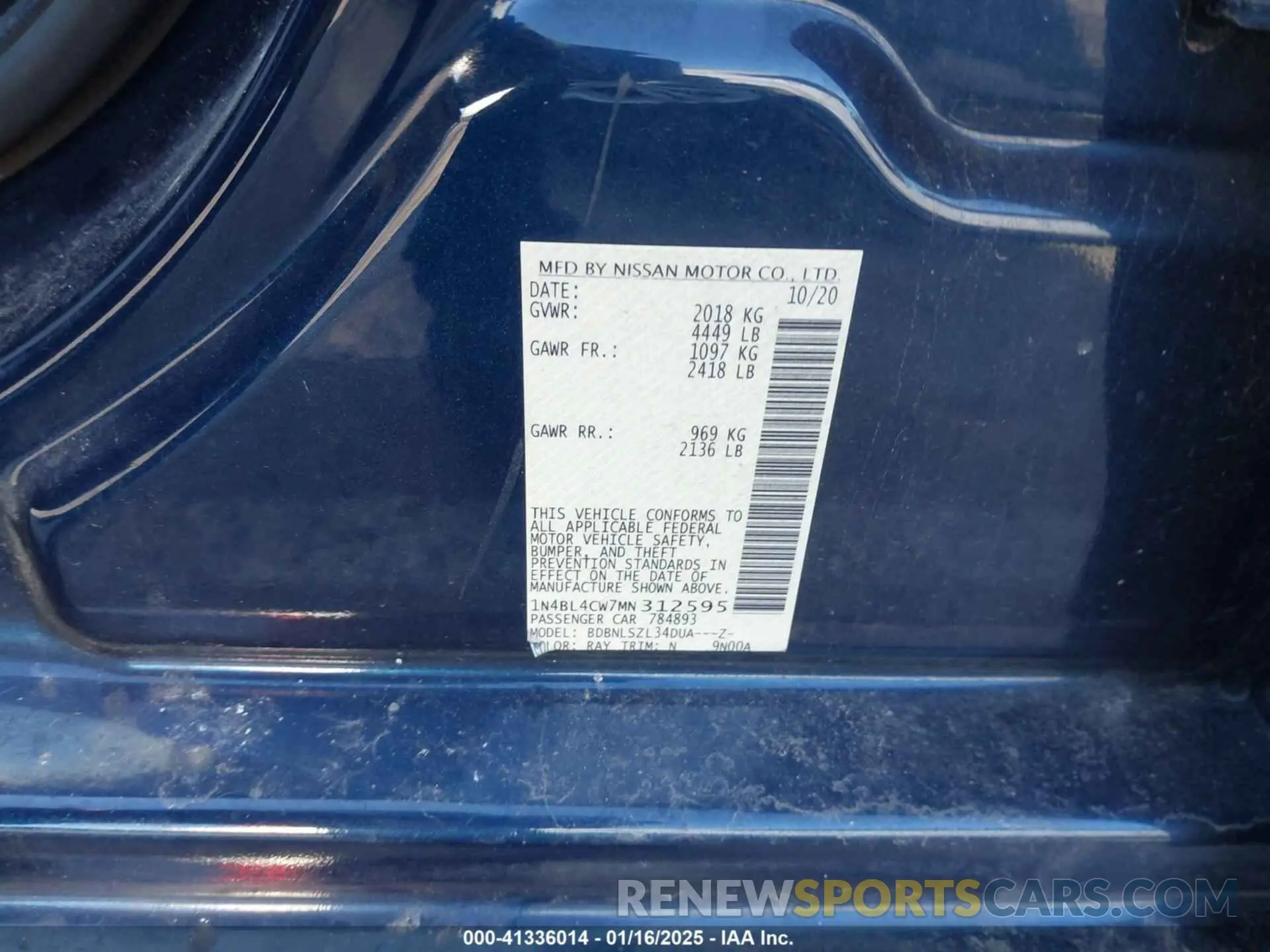 9 fotografías del automóvil dañado 1N4BL4CW7MN312595 NISSAN ALTIMA 2021