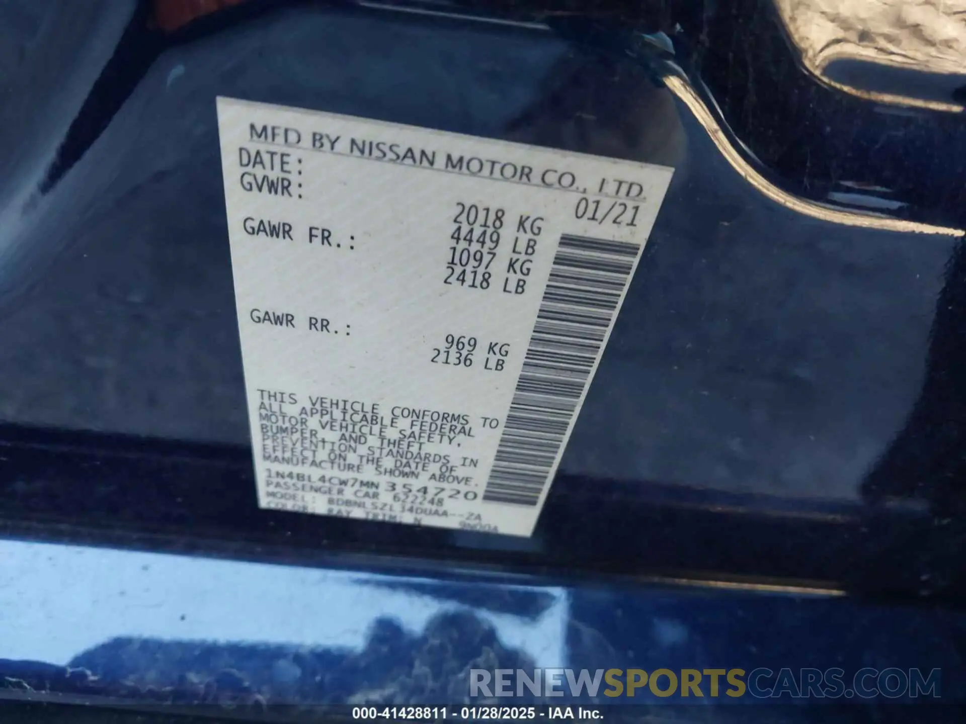 9 fotografías del automóvil dañado 1N4BL4CW7MN354720 NISSAN ALTIMA 2021