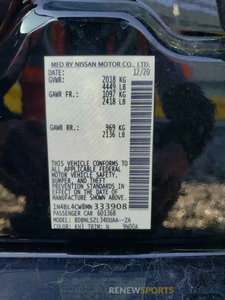 12 fotografías del automóvil dañado 1N4BL4CW8MN333908 NISSAN ALTIMA 2021