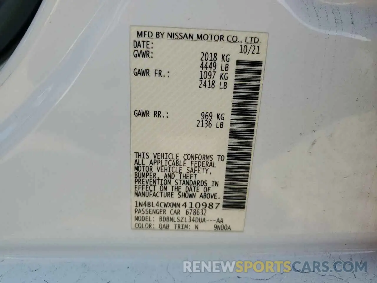 12 fotografías del automóvil dañado 1N4BL4CWXMN410987 NISSAN ALTIMA 2021