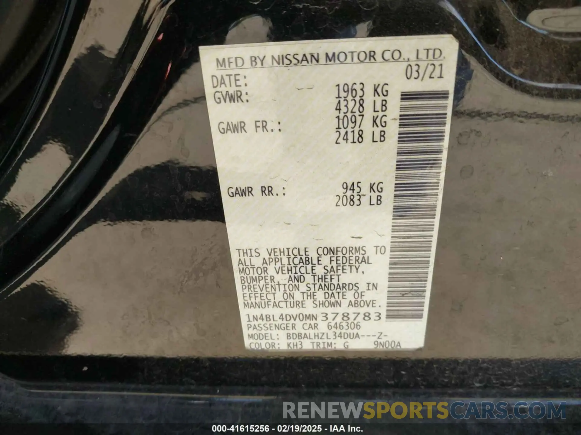 9 fotografías del automóvil dañado 1N4BL4DV0MN378783 NISSAN ALTIMA 2021