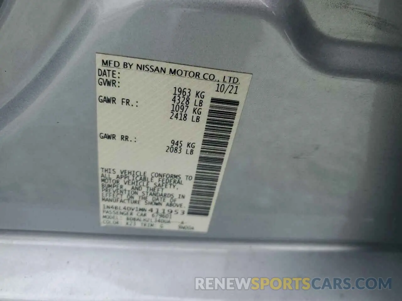 14 fotografías del automóvil dañado 1N4BL4DV1MN411953 NISSAN ALTIMA 2021