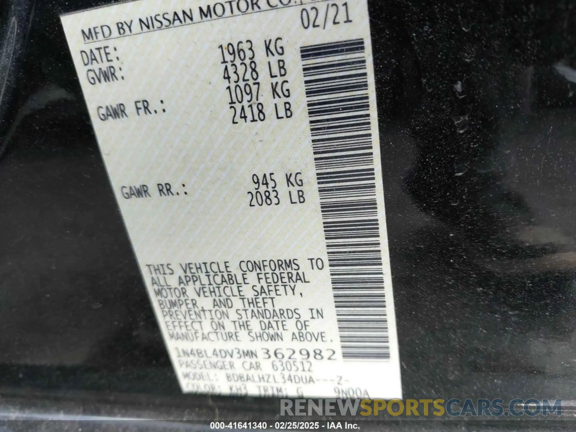 9 fotografías del automóvil dañado 1N4BL4DV3MN362982 NISSAN ALTIMA 2021