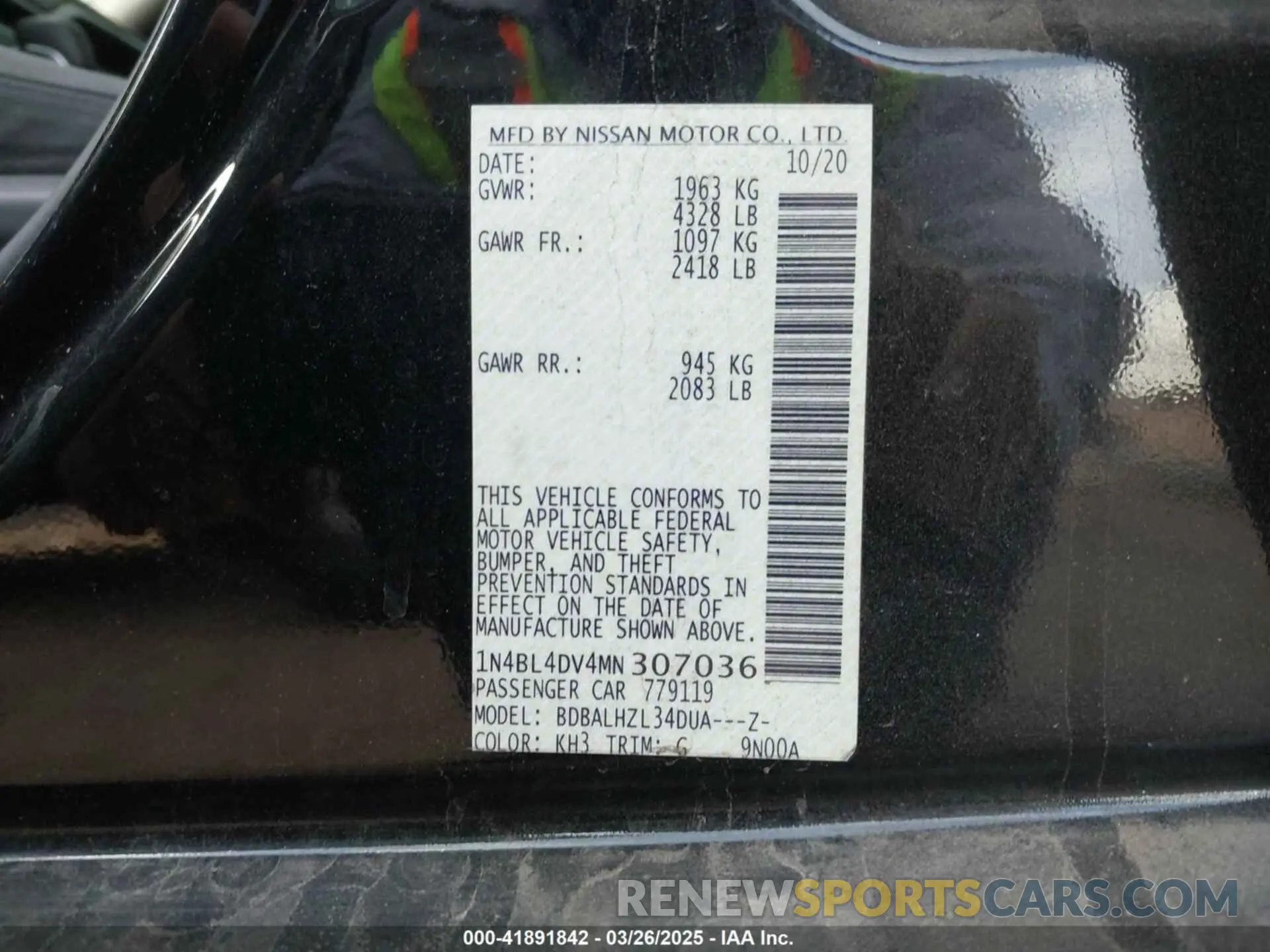 9 fotografías del automóvil dañado 1N4BL4DV4MN307036 NISSAN ALTIMA 2021