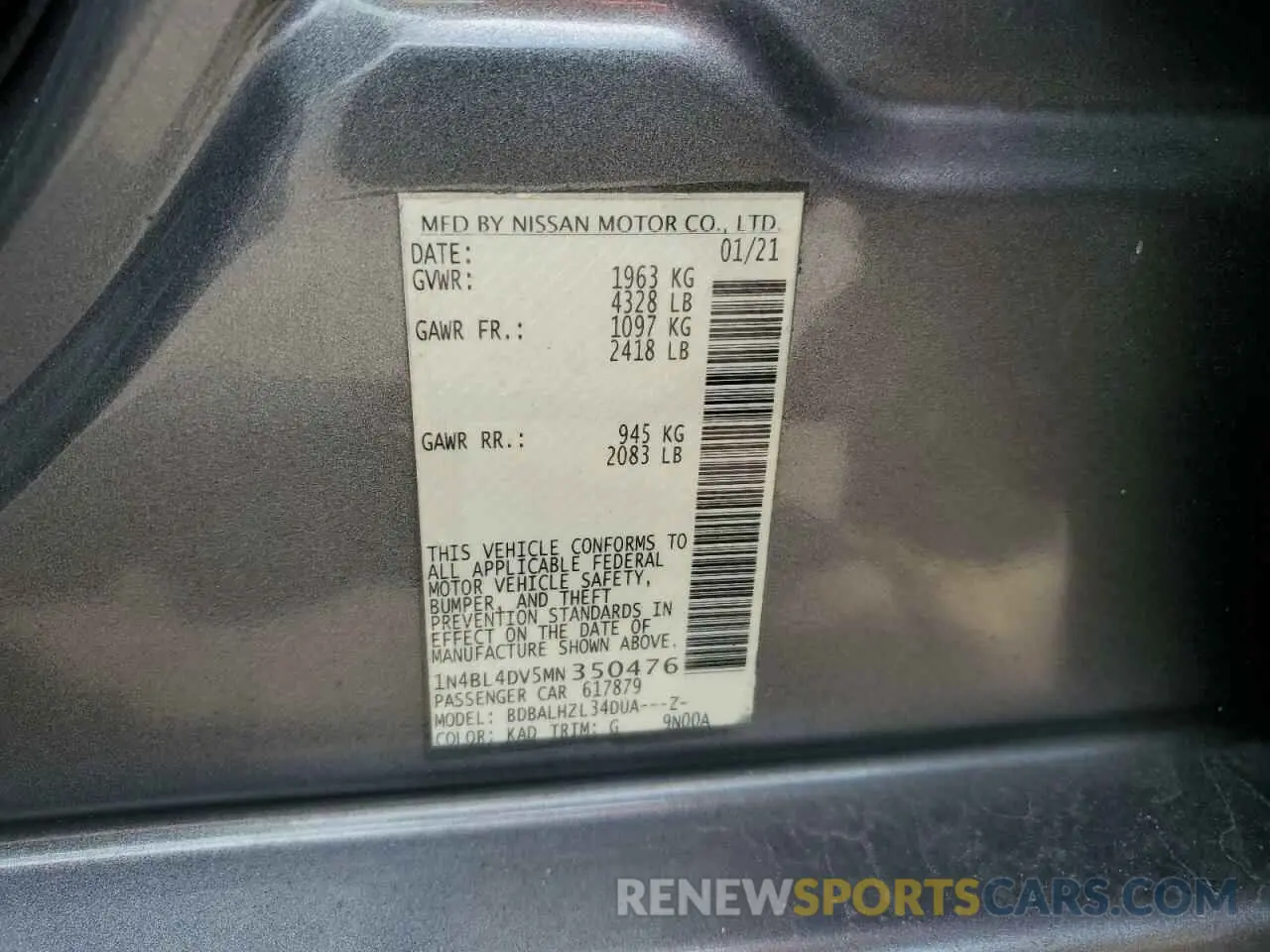 13 fotografías del automóvil dañado 1N4BL4DV5MN350476 NISSAN ALTIMA 2021