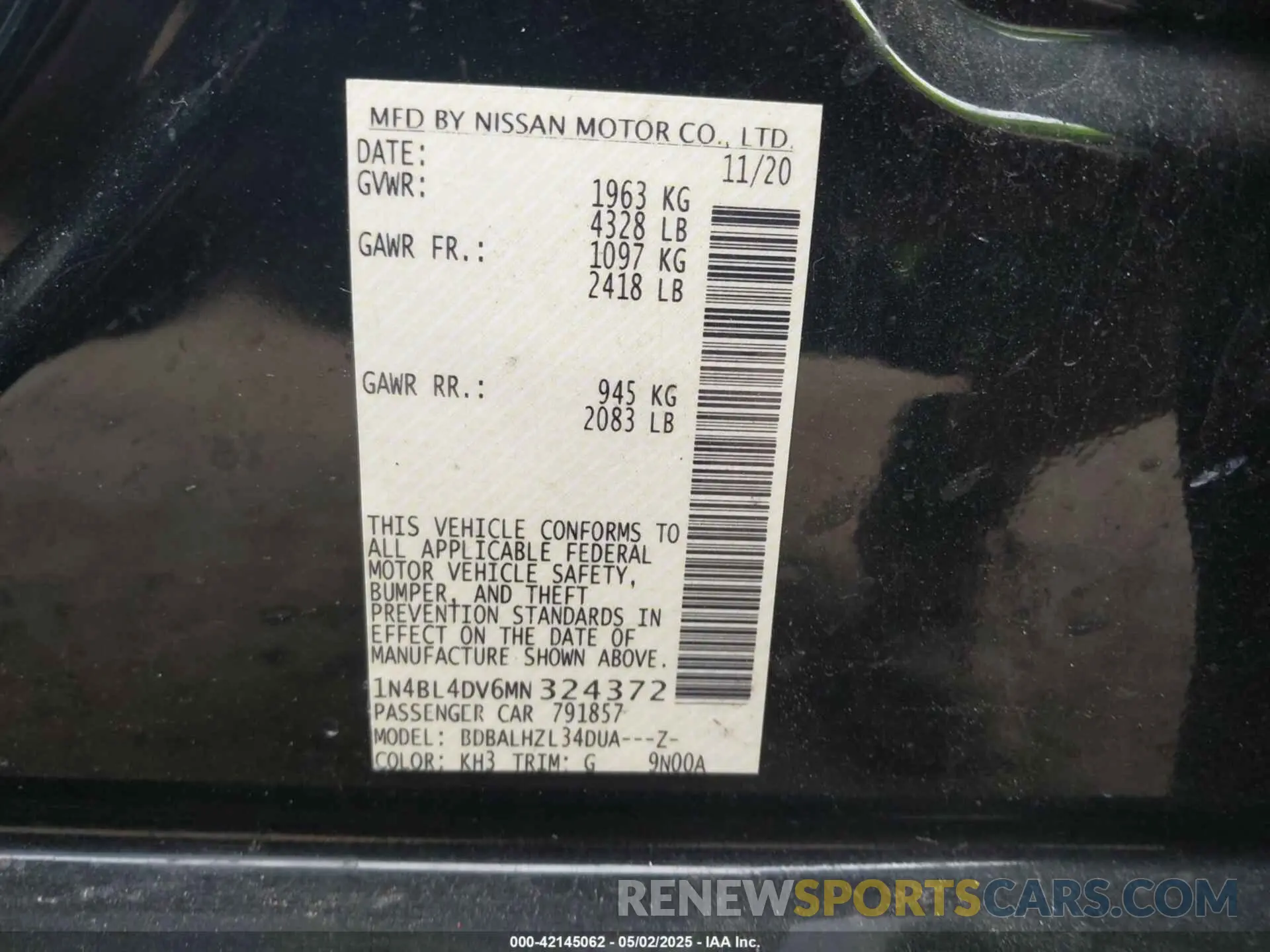 9 fotografías del automóvil dañado 1N4BL4DV6MN324372 NISSAN ALTIMA 2021