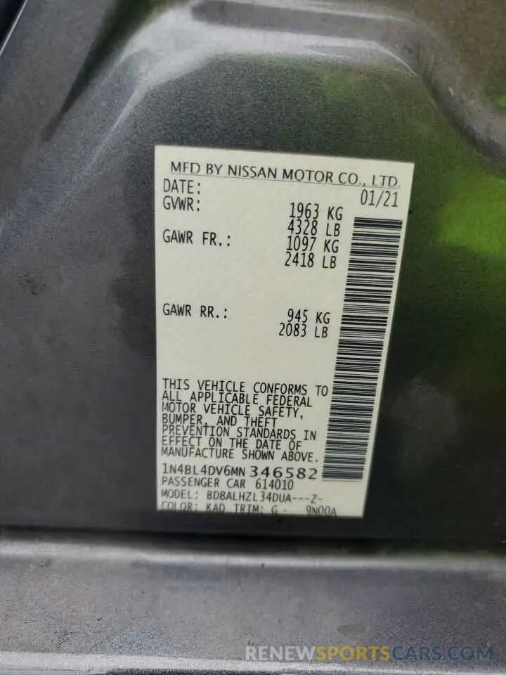 12 fotografías del automóvil dañado 1N4BL4DV6MN346582 NISSAN ALTIMA 2021