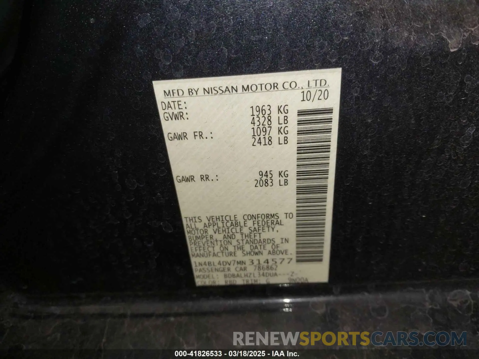 9 fotografías del automóvil dañado 1N4BL4DV7MN314577 NISSAN ALTIMA 2021