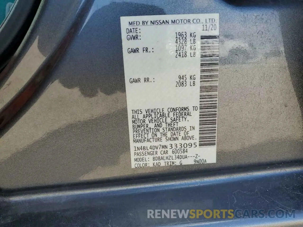 14 fotografías del automóvil dañado 1N4BL4DV7MN333095 NISSAN ALTIMA 2021