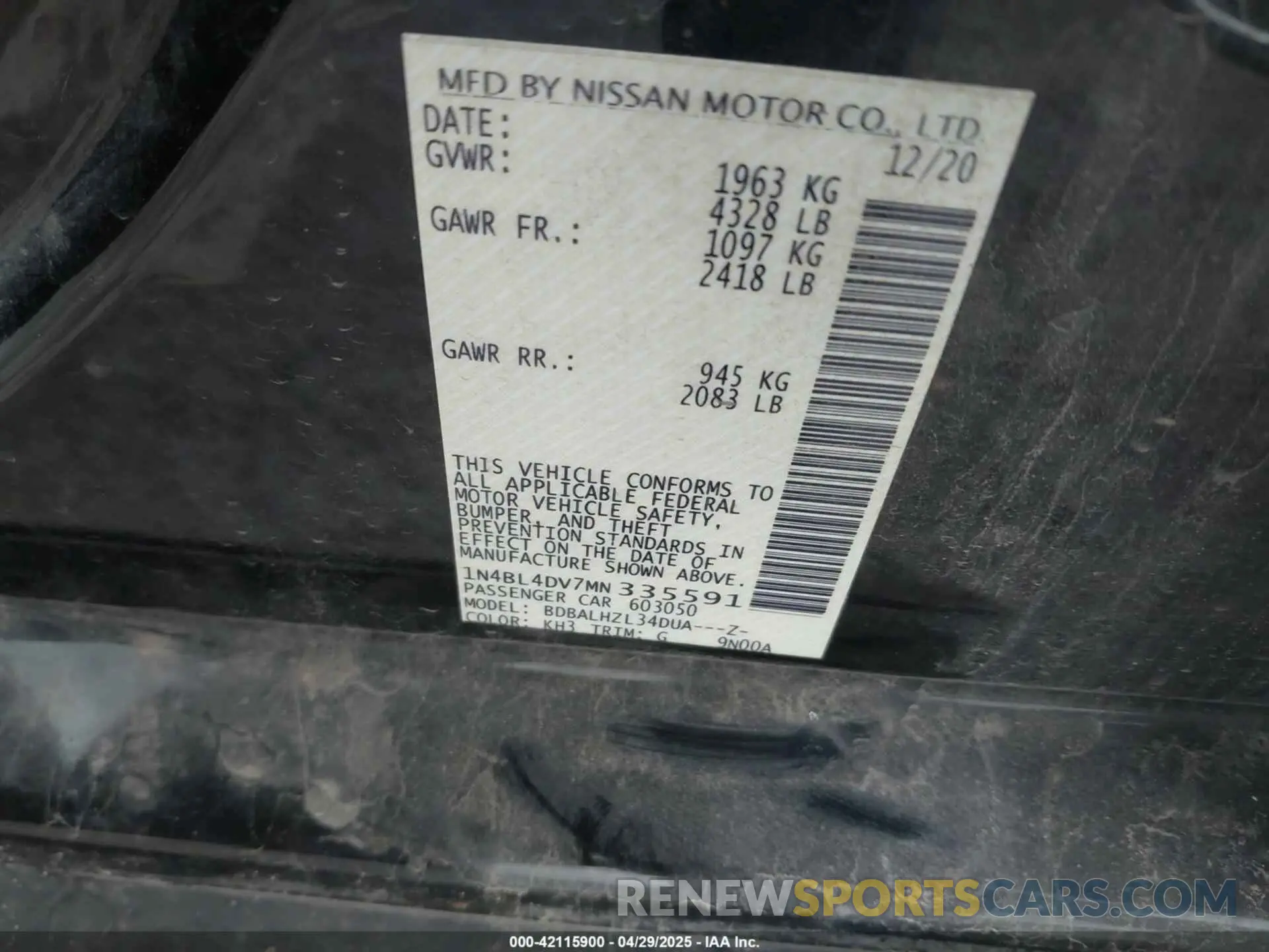 9 fotografías del automóvil dañado 1N4BL4DV7MN335591 NISSAN ALTIMA 2021