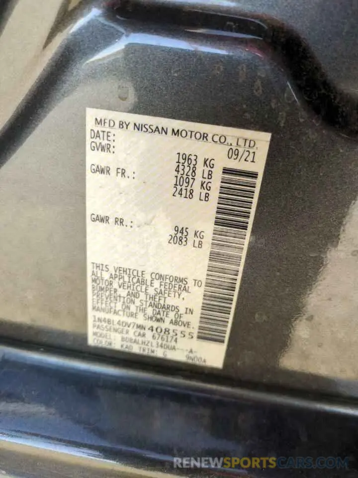 13 fotografías del automóvil dañado 1N4BL4DV7MN408555 NISSAN ALTIMA 2021