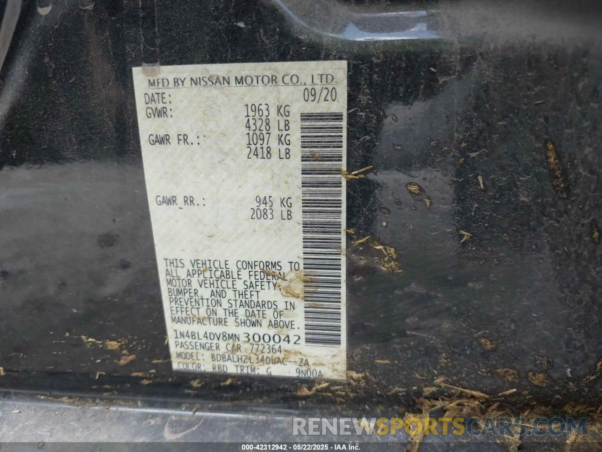 9 fotografías del automóvil dañado 1N4BL4DV8MN300042 NISSAN ALTIMA 2021