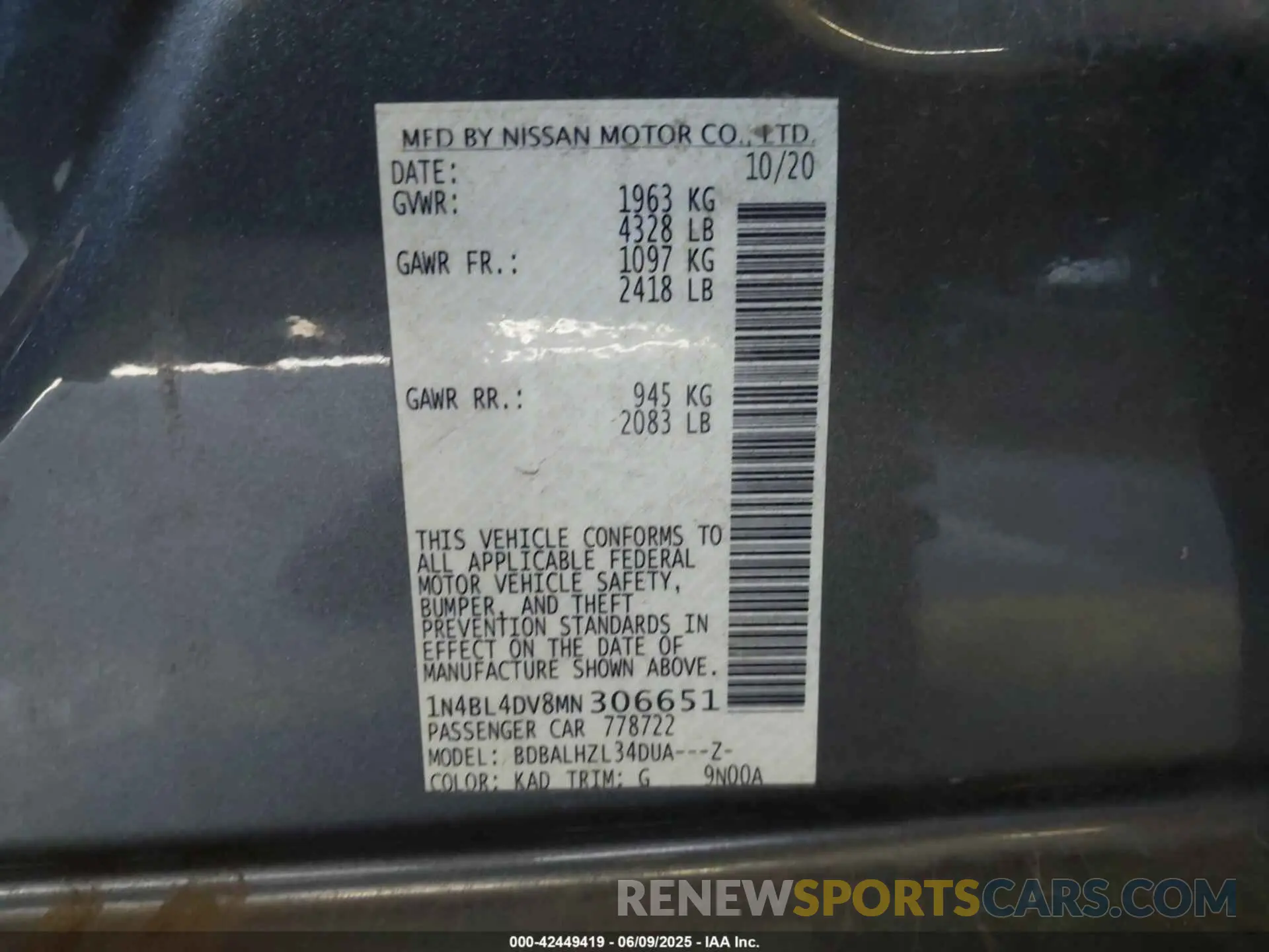 9 fotografías del automóvil dañado 1N4BL4DV8MN306651 NISSAN ALTIMA 2021