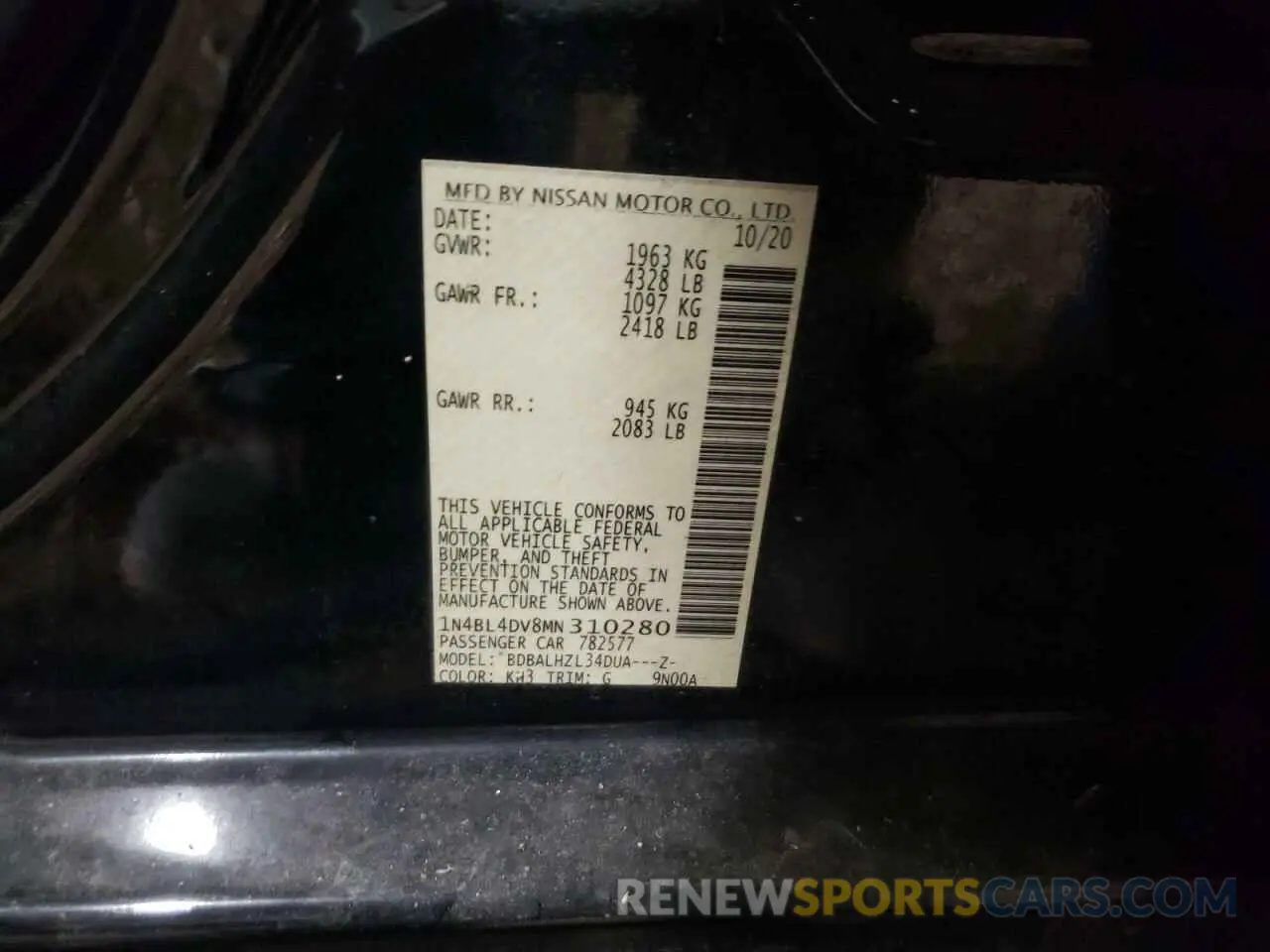 12 fotografías del automóvil dañado 1N4BL4DV8MN310280 NISSAN ALTIMA 2021