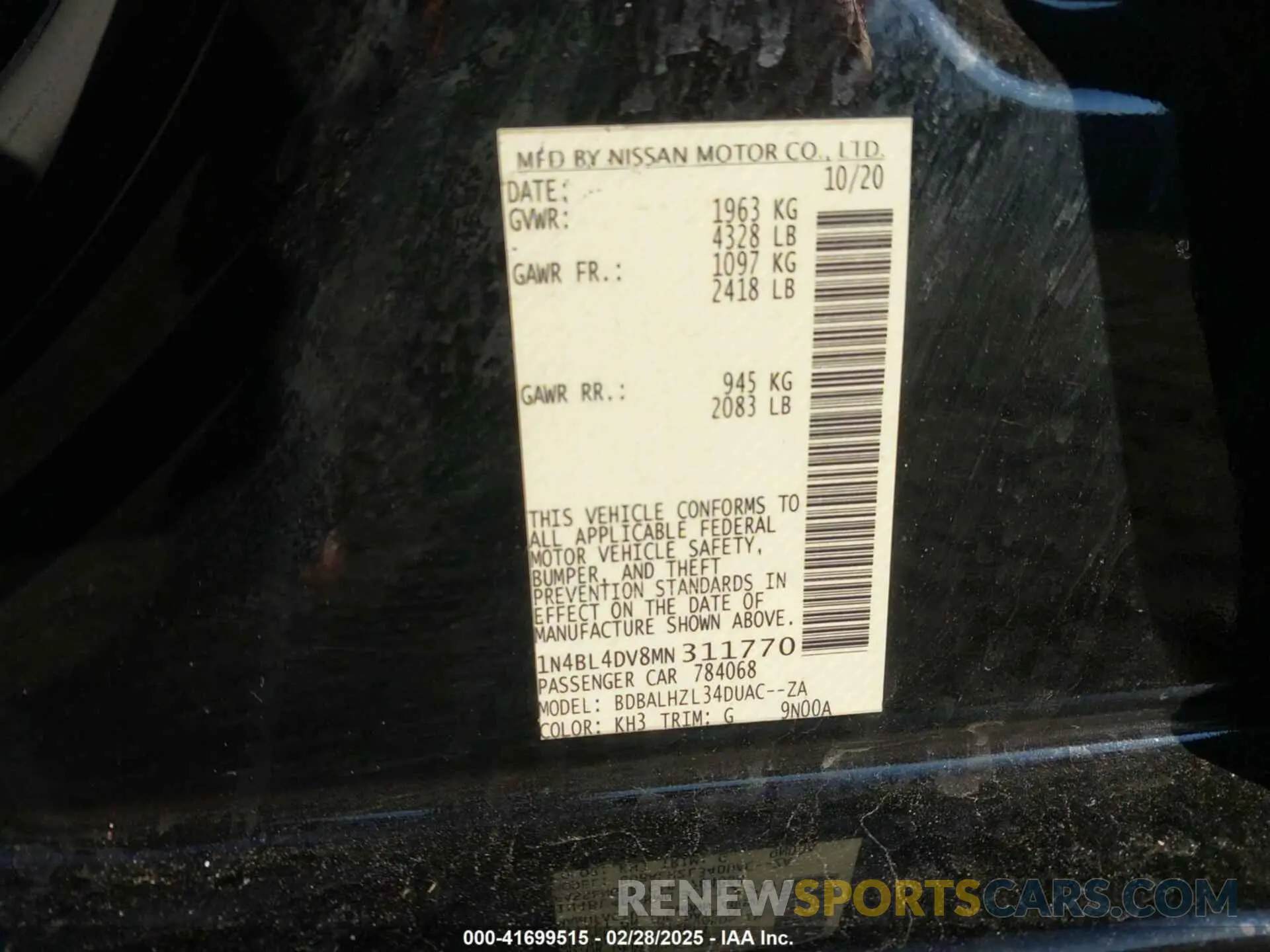9 fotografías del automóvil dañado 1N4BL4DV8MN311770 NISSAN ALTIMA 2021