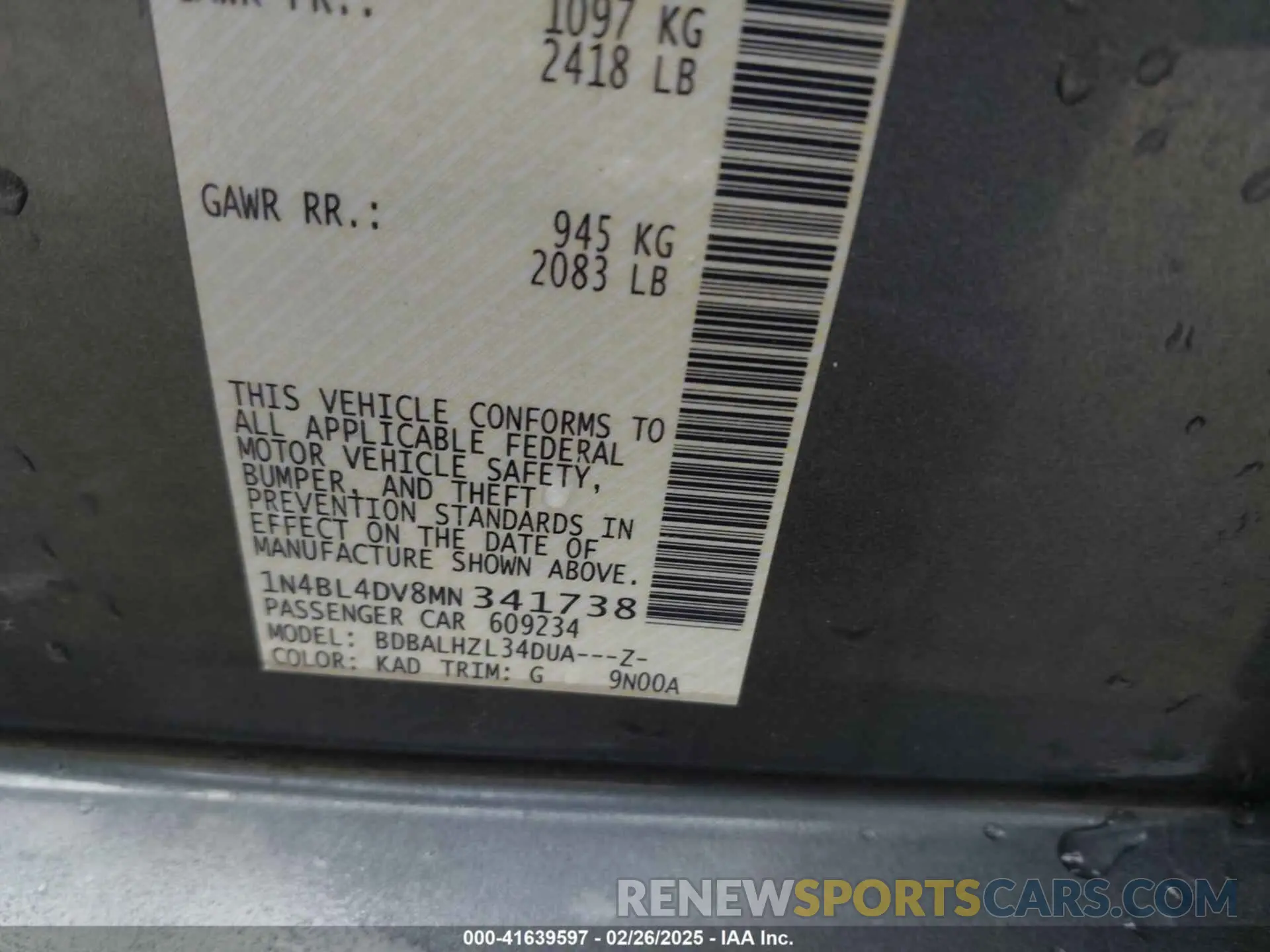 9 fotografías del automóvil dañado 1N4BL4DV8MN341738 NISSAN ALTIMA 2021