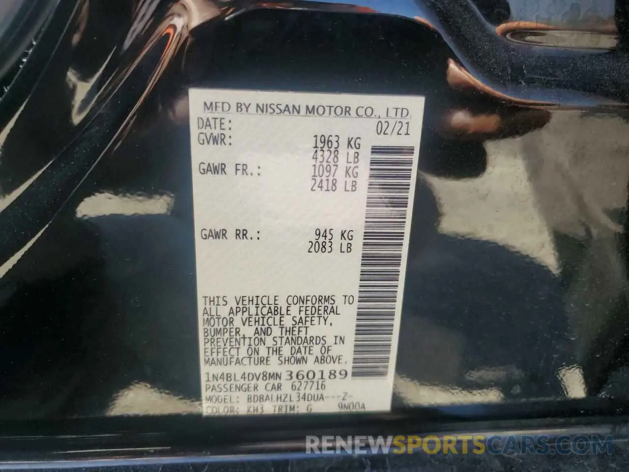 12 fotografías del automóvil dañado 1N4BL4DV8MN360189 NISSAN ALTIMA 2021