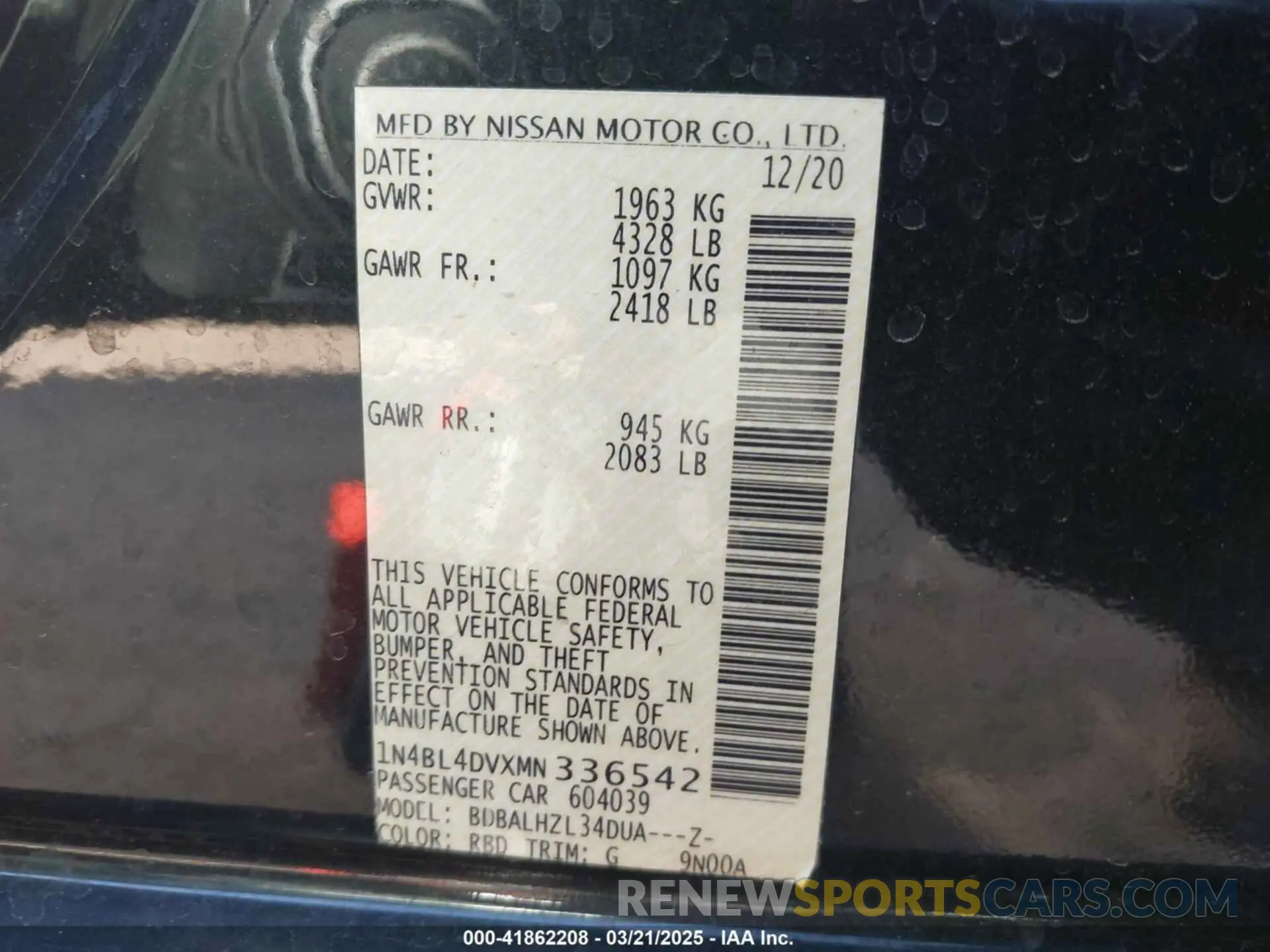 9 fotografías del automóvil dañado 1N4BL4DVXMN336542 NISSAN ALTIMA 2021