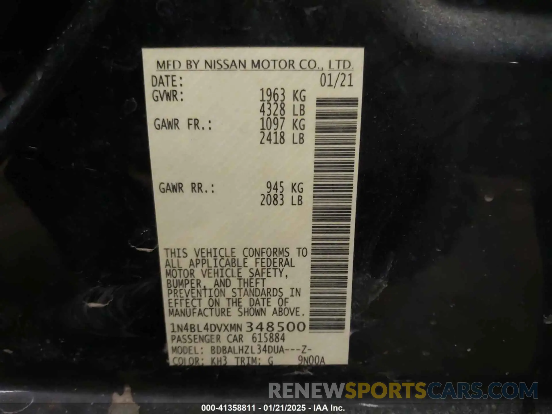 9 fotografías del automóvil dañado 1N4BL4DVXMN348500 NISSAN ALTIMA 2021