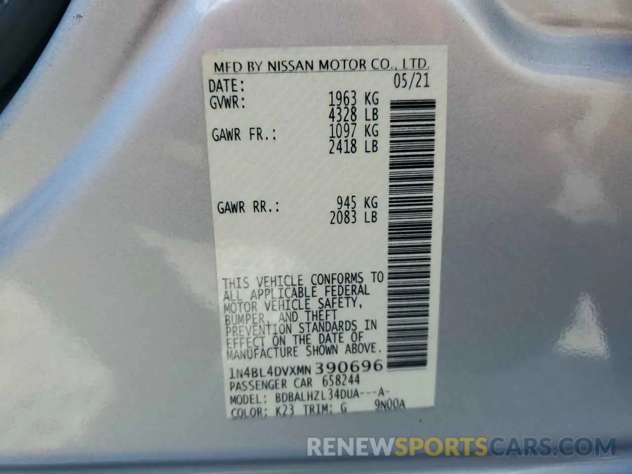 14 fotografías del automóvil dañado 1N4BL4DVXMN390696 NISSAN ALTIMA 2021