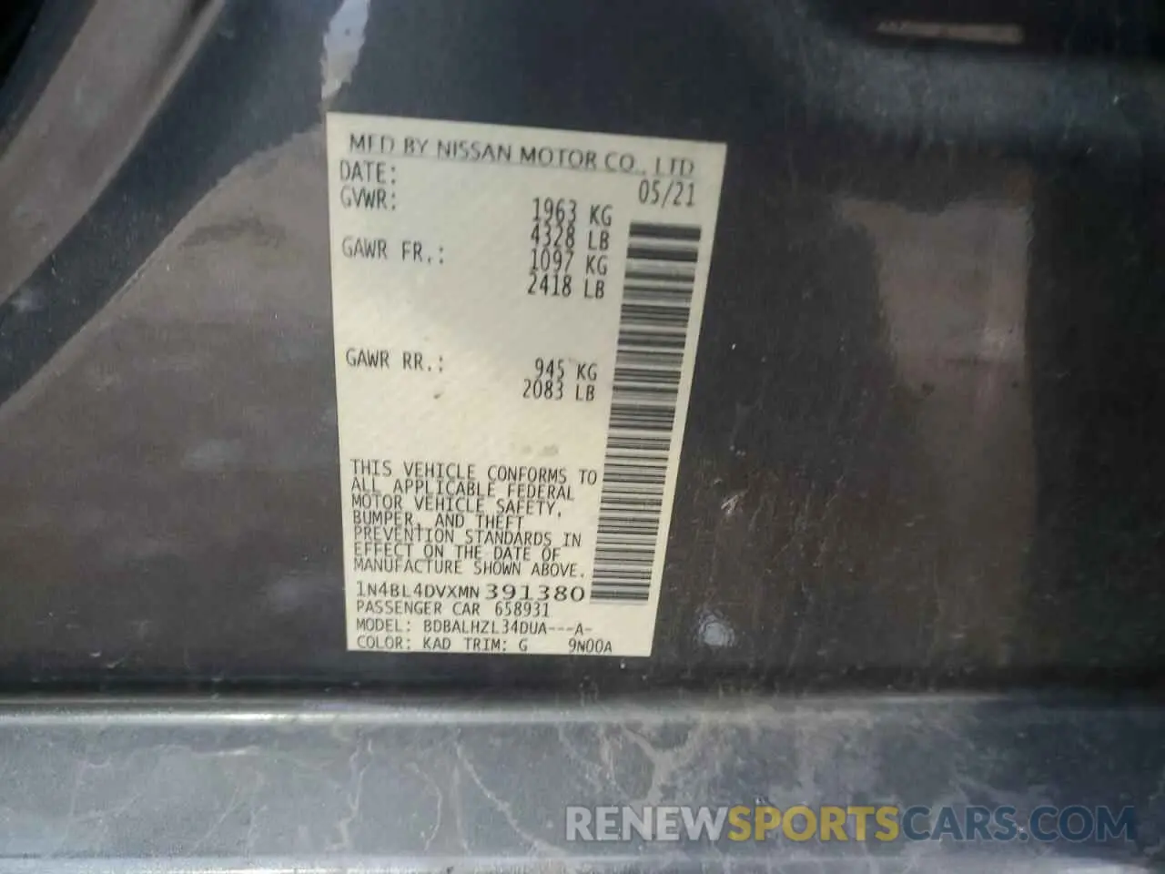 12 fotografías del automóvil dañado 1N4BL4DVXMN391380 NISSAN ALTIMA 2021