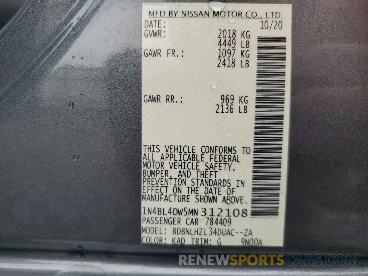 14 fotografías del automóvil dañado 1N4BL4DW5MN312108 NISSAN ALTIMA 2021
