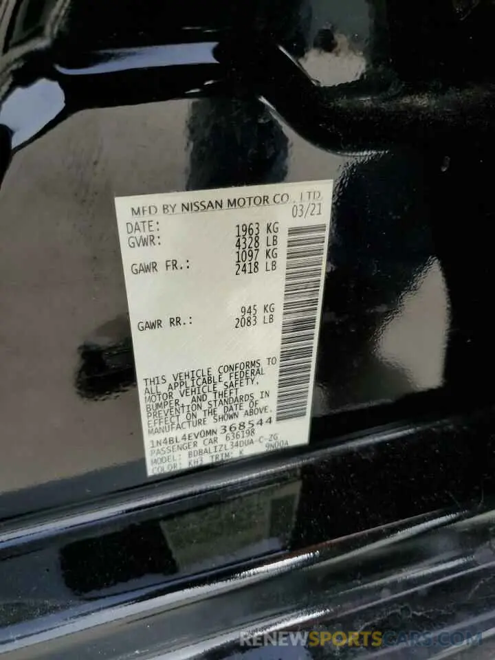 13 fotografías del automóvil dañado 1N4BL4EV0MN368544 NISSAN ALTIMA 2021