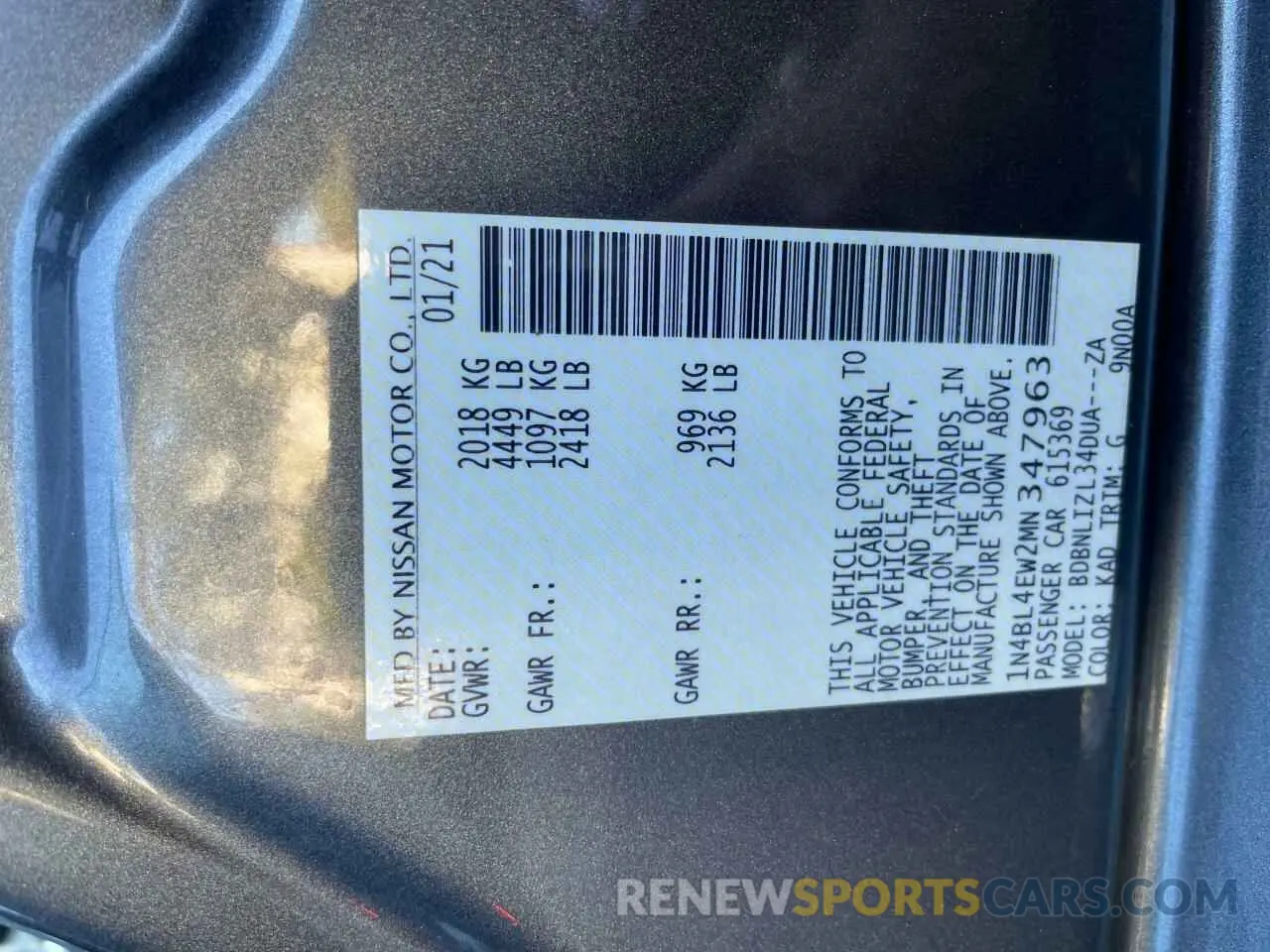 10 fotografías del automóvil dañado 1N4BL4EW2MN347963 NISSAN ALTIMA 2021