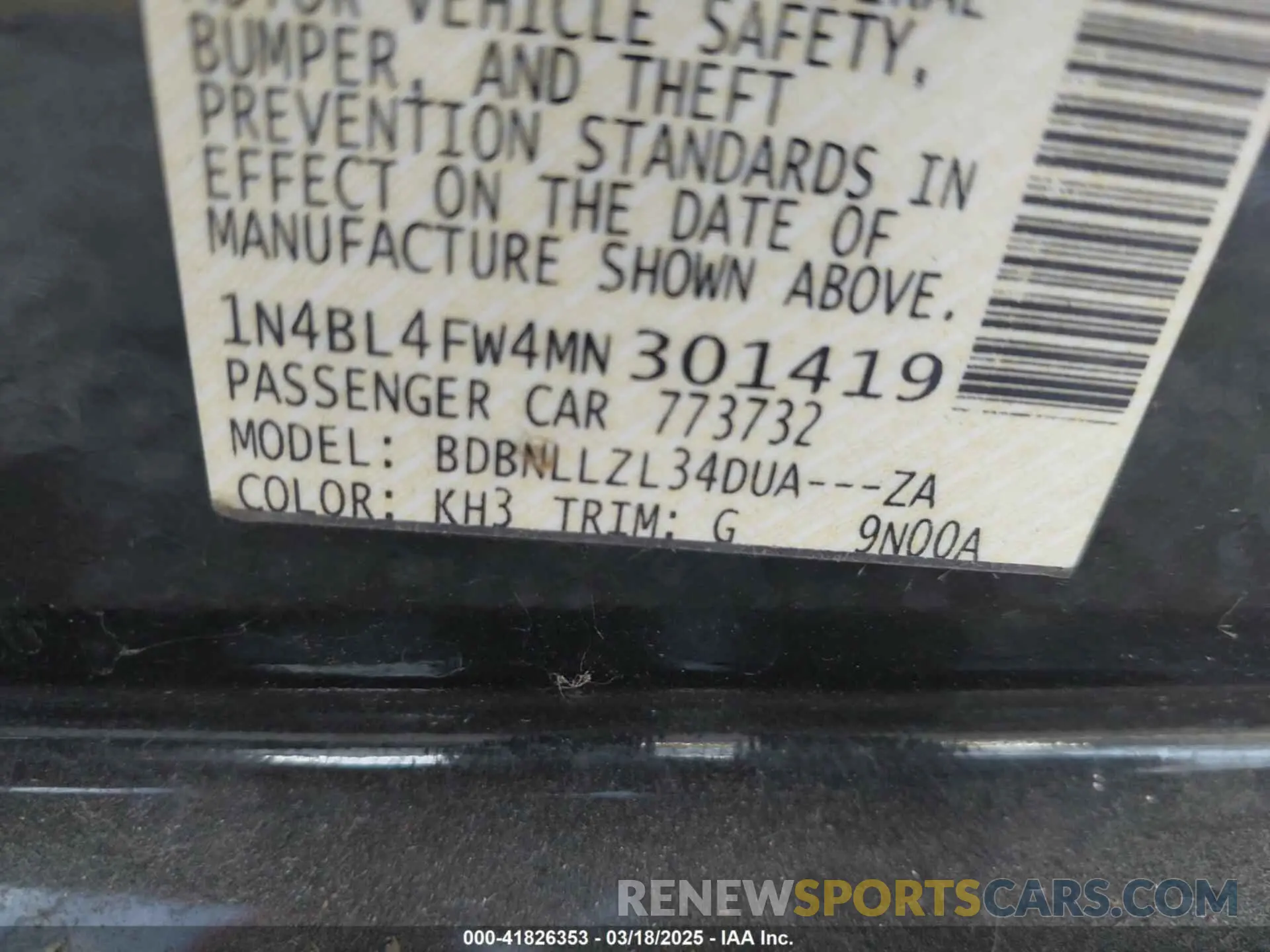 9 fotografías del automóvil dañado 1N4BL4FW4MN301419 NISSAN ALTIMA 2021