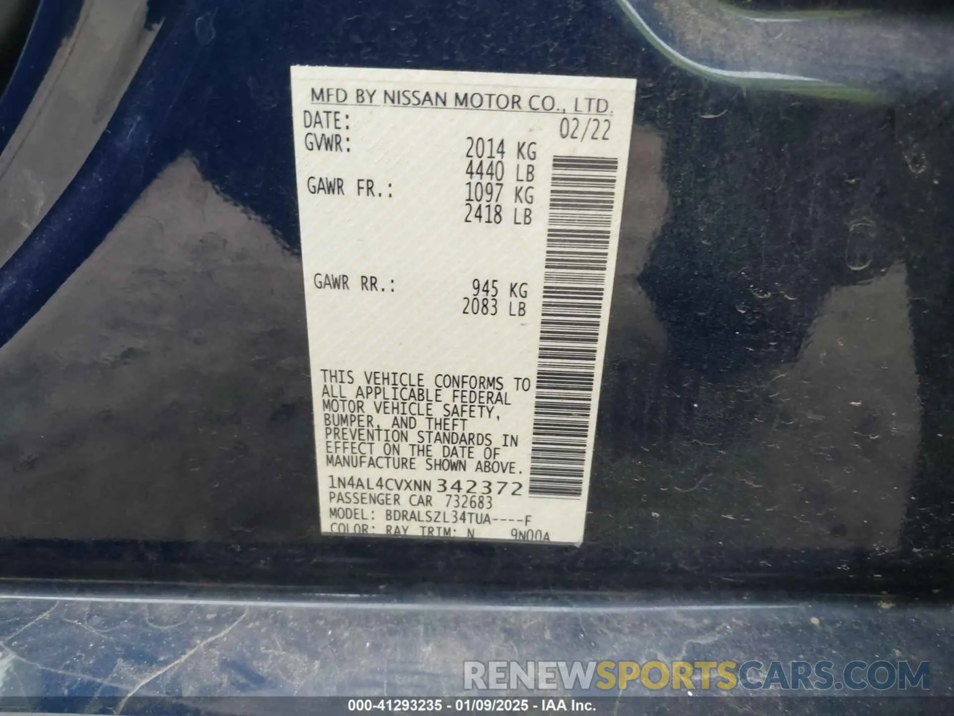 9 fotografías del automóvil dañado 1N4AL4CVXNN342372 NISSAN ALTIMA 2022