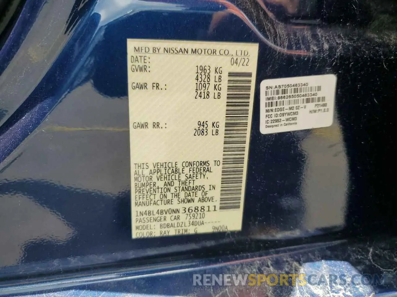 13 fotografías del automóvil dañado 1N4BL4BV0NN368811 NISSAN ALTIMA 2022