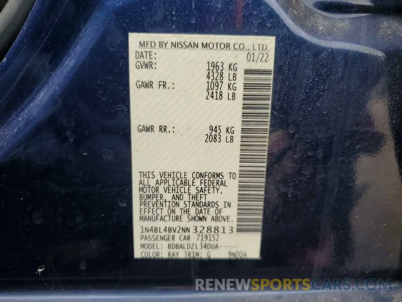 13 fotografías del automóvil dañado 1N4BL4BV2NN328813 NISSAN ALTIMA 2022
