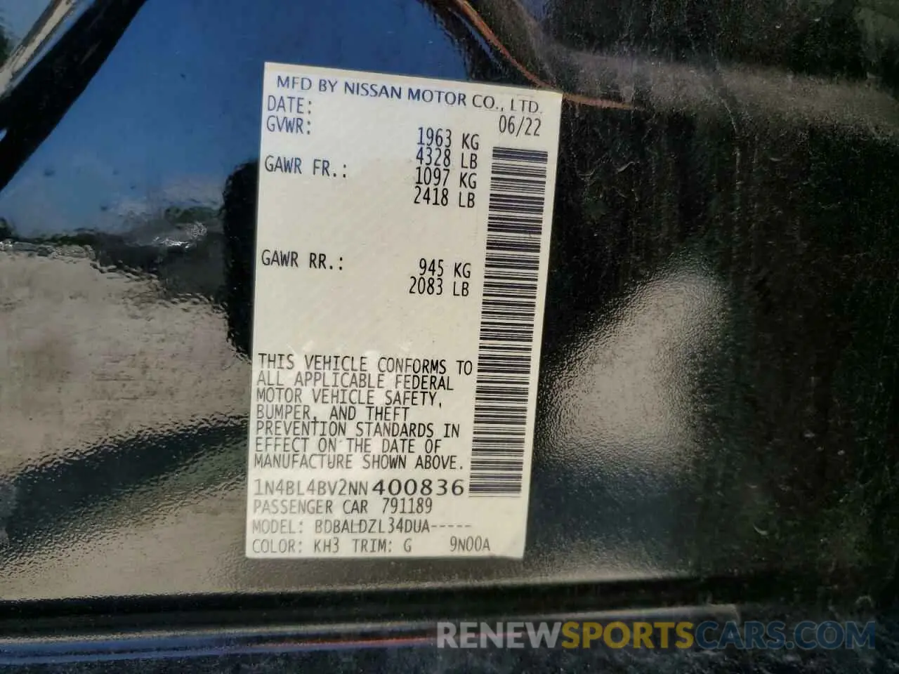 15 fotografías del automóvil dañado 1N4BL4BV2NN400836 NISSAN ALTIMA 2022