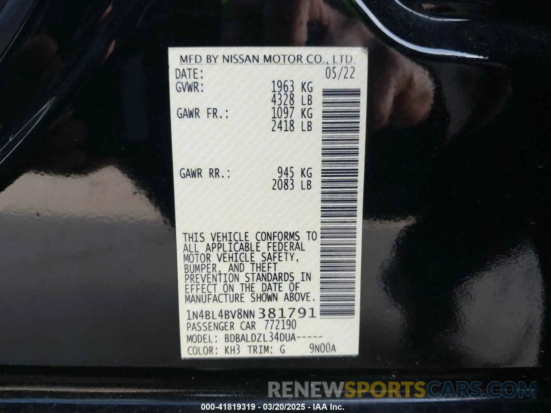 9 fotografías del automóvil dañado 1N4BL4BV8NN381791 NISSAN ALTIMA 2022