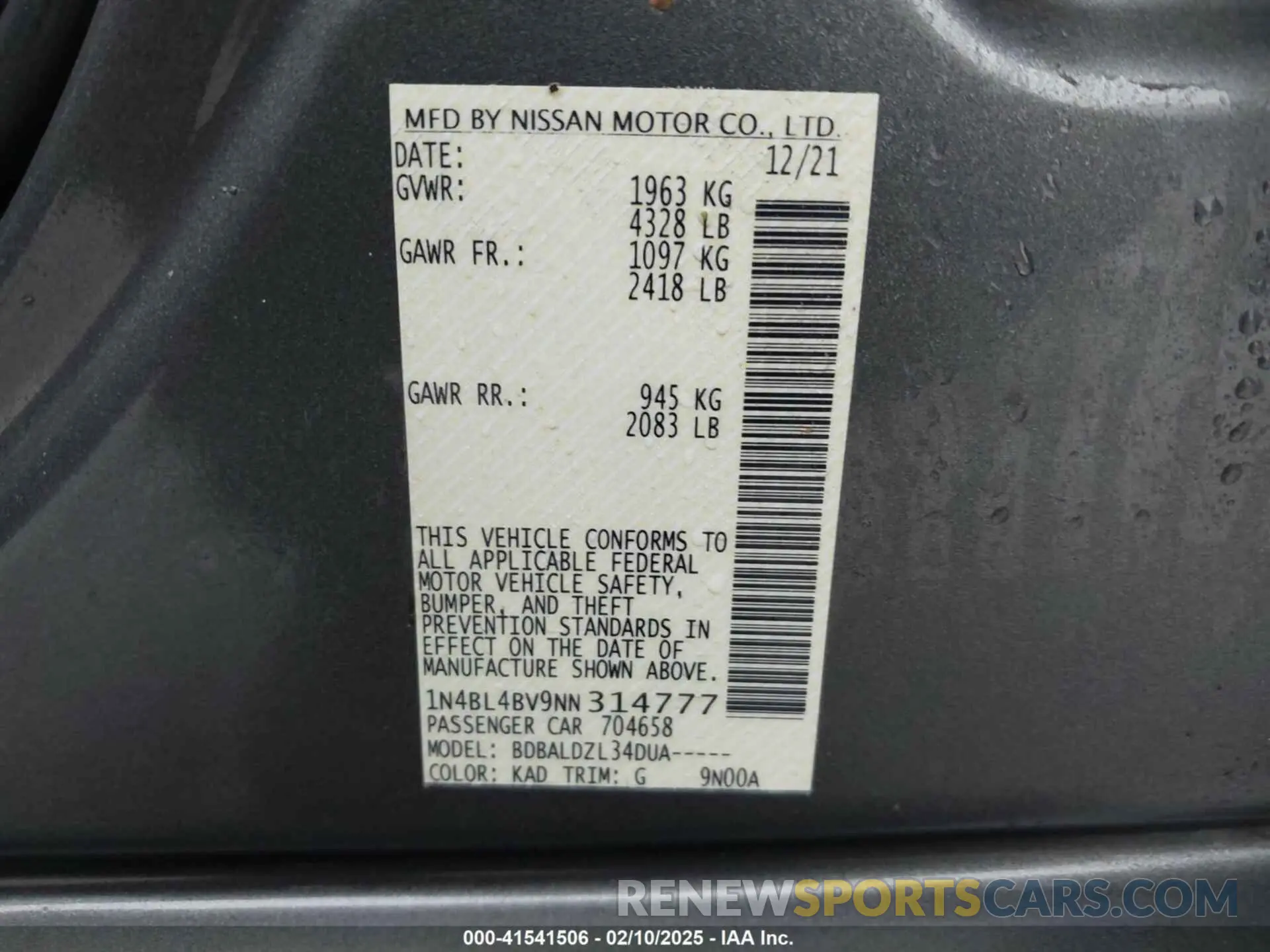 9 fotografías del automóvil dañado 1N4BL4BV9NN314777 NISSAN ALTIMA 2022