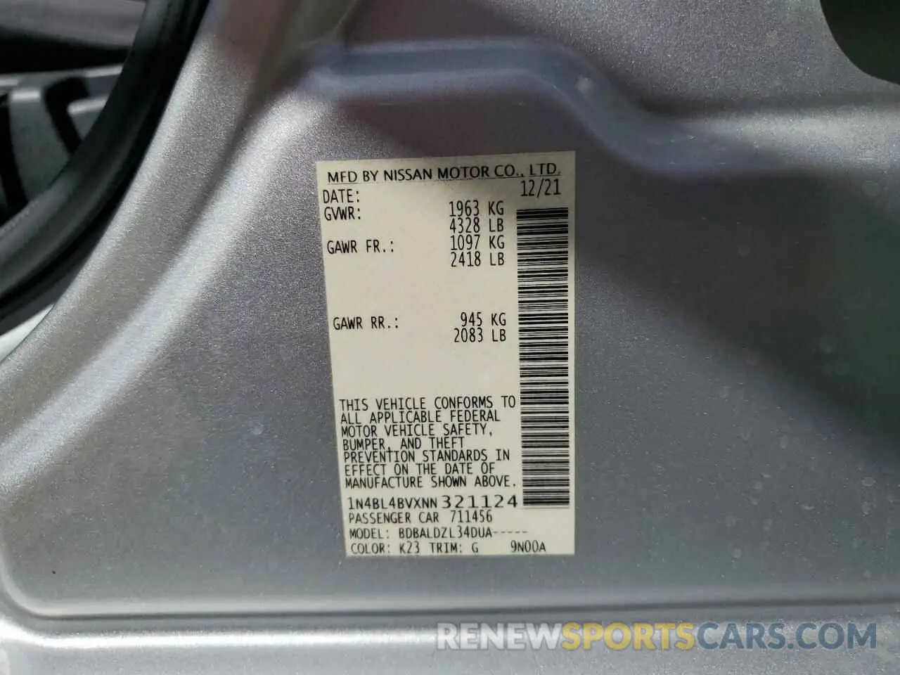 13 fotografías del automóvil dañado 1N4BL4BVXNN321124 NISSAN ALTIMA 2022