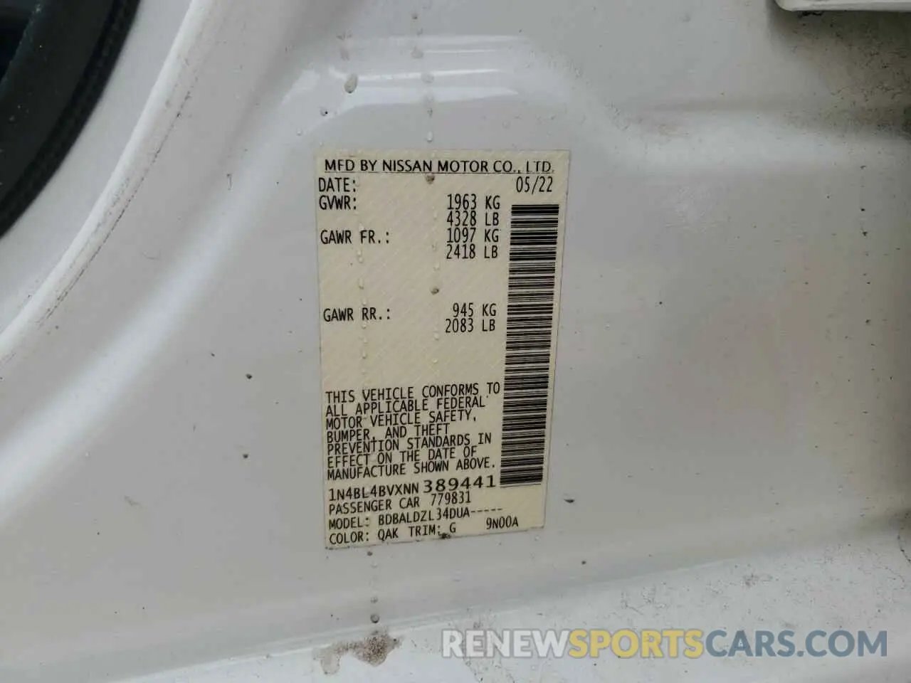 14 fotografías del automóvil dañado 1N4BL4BVXNN389441 NISSAN ALTIMA 2022