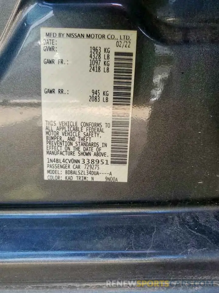 13 fotografías del automóvil dañado 1N4BL4CV0NN338951 NISSAN ALTIMA 2022