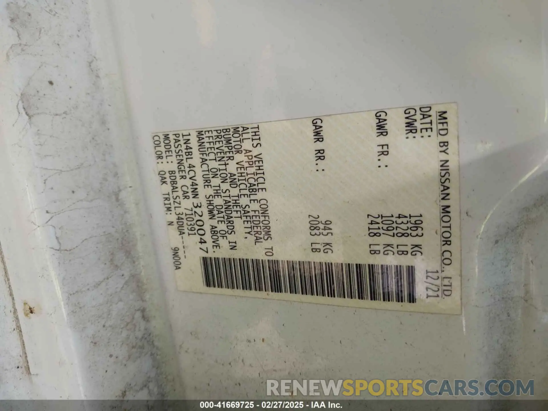 9 fotografías del automóvil dañado 1N4BL4CV4NN320047 NISSAN ALTIMA 2022
