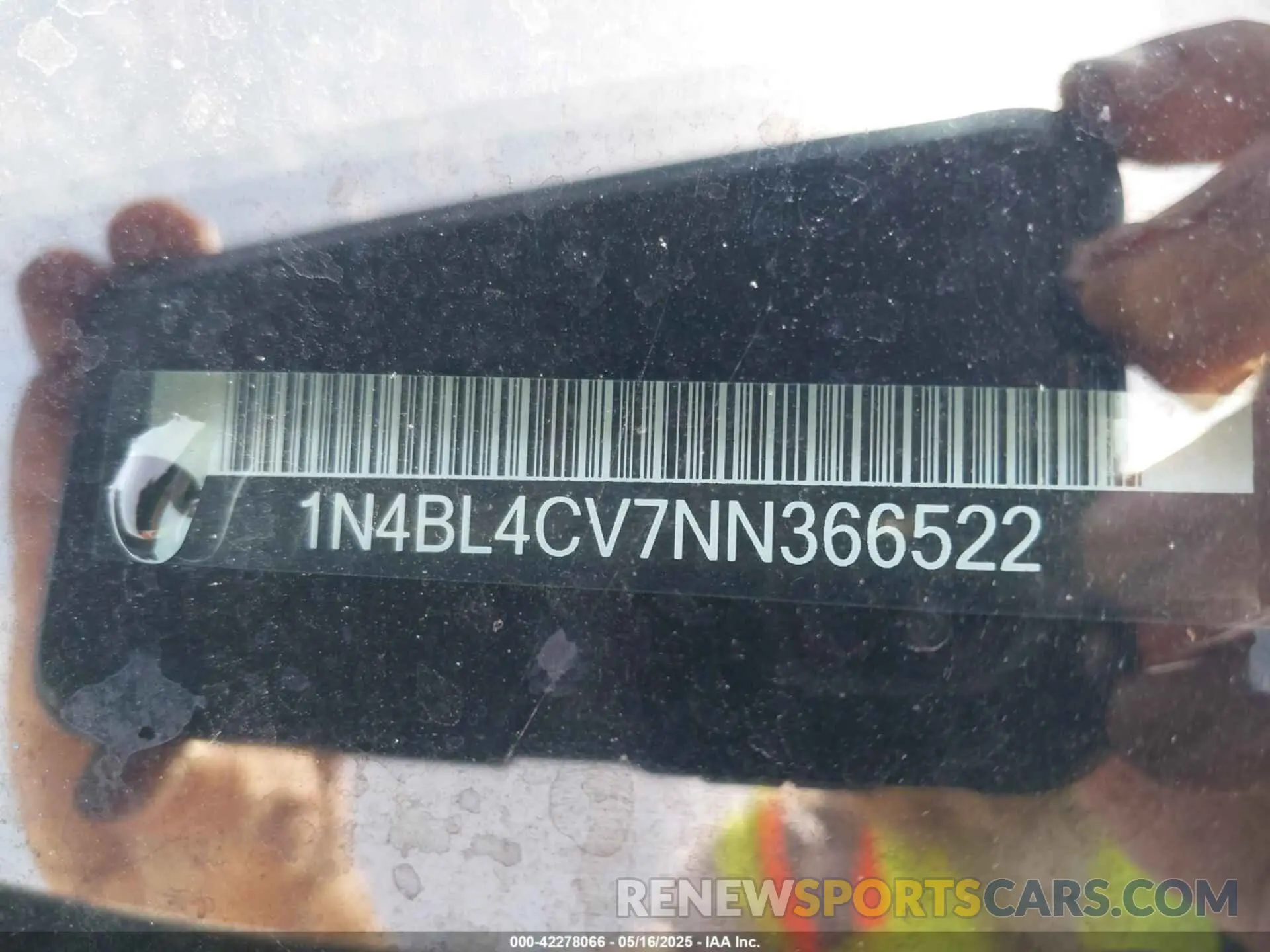 9 fotografías del automóvil dañado 1N4BL4CV7NN366522 NISSAN ALTIMA 2022