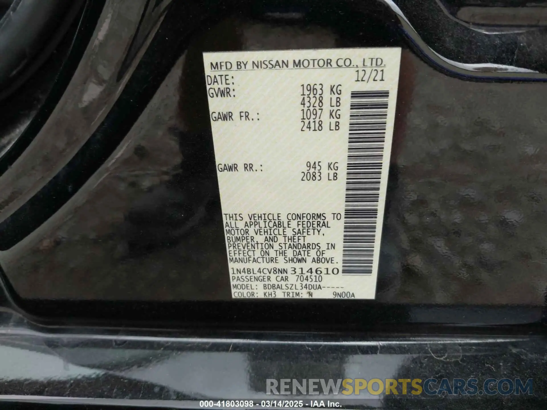 9 fotografías del automóvil dañado 1N4BL4CV8NN314610 NISSAN ALTIMA 2022