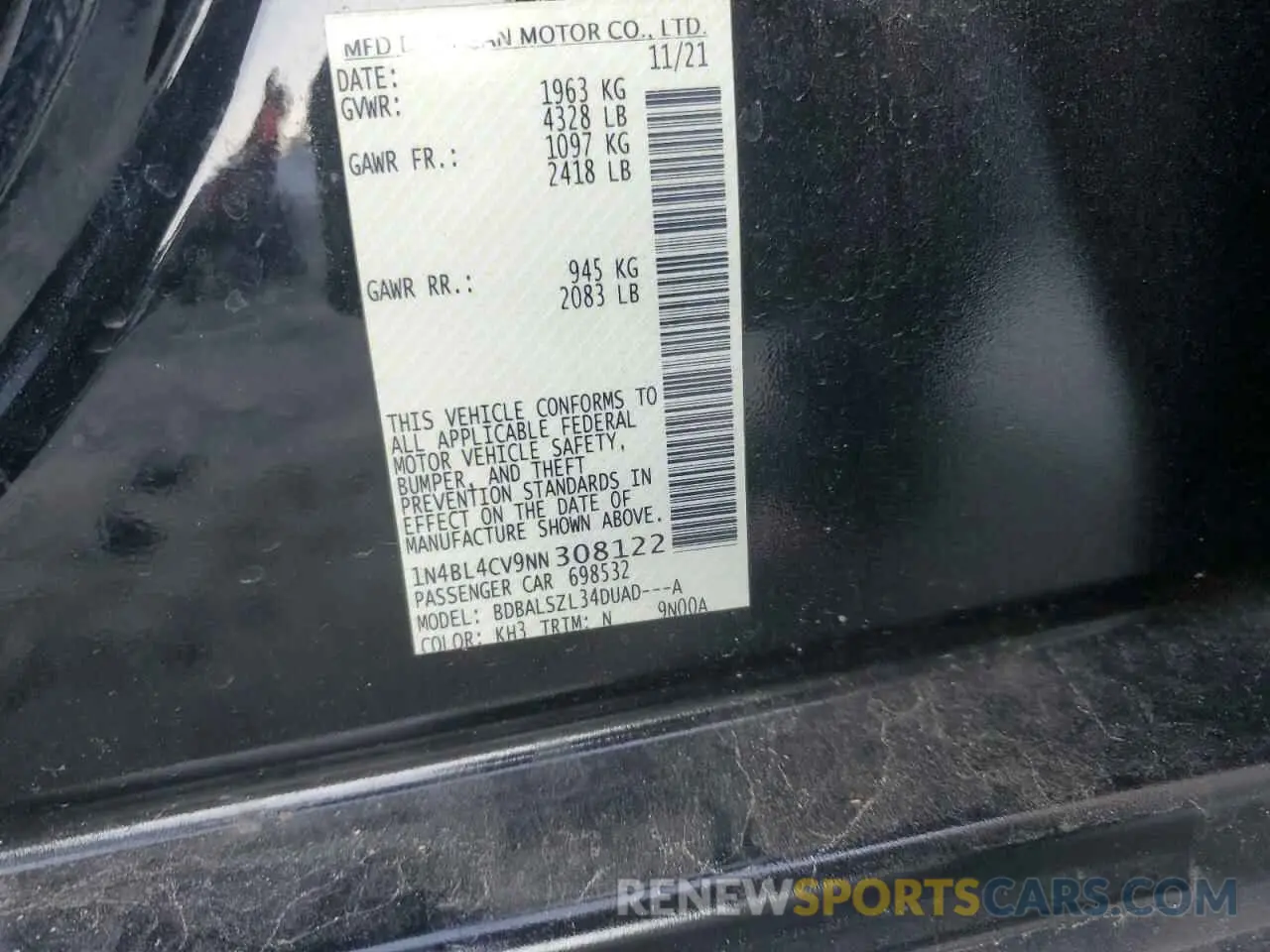 13 fotografías del automóvil dañado 1N4BL4CV9NN308122 NISSAN ALTIMA 2022