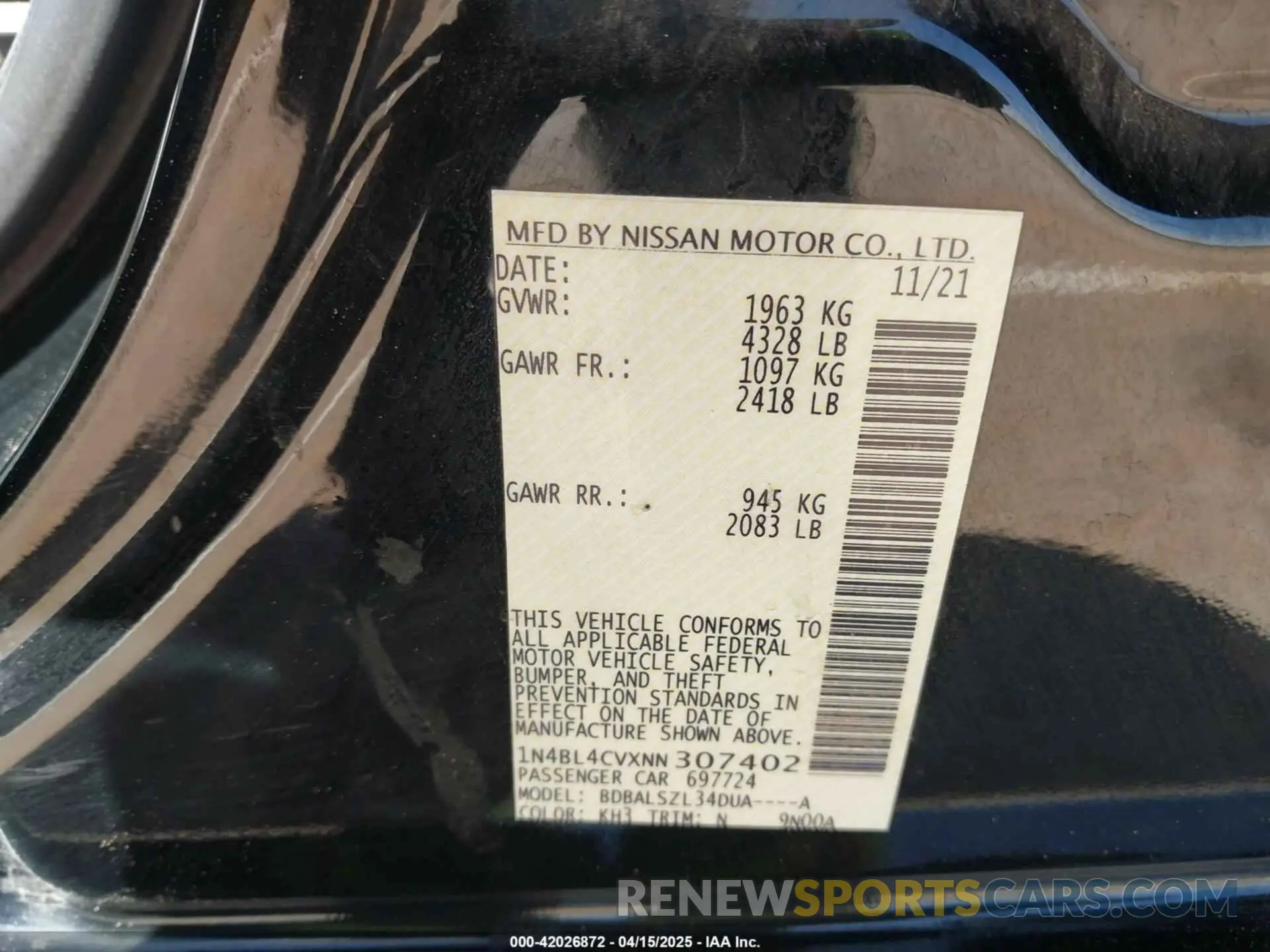 9 fotografías del automóvil dañado 1N4BL4CVXNN307402 NISSAN ALTIMA 2022