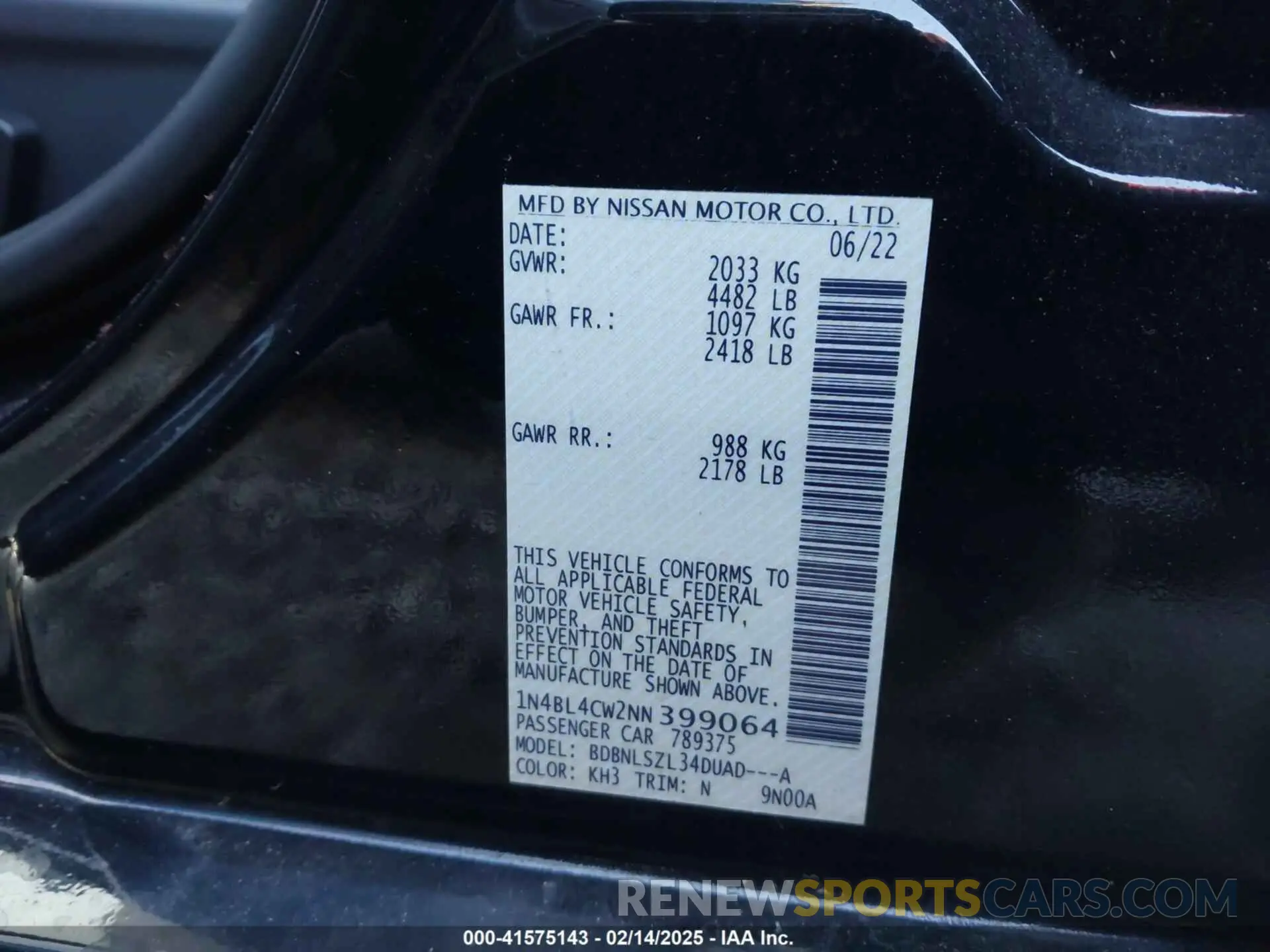 9 fotografías del automóvil dañado 1N4BL4CW2NN399064 NISSAN ALTIMA 2022