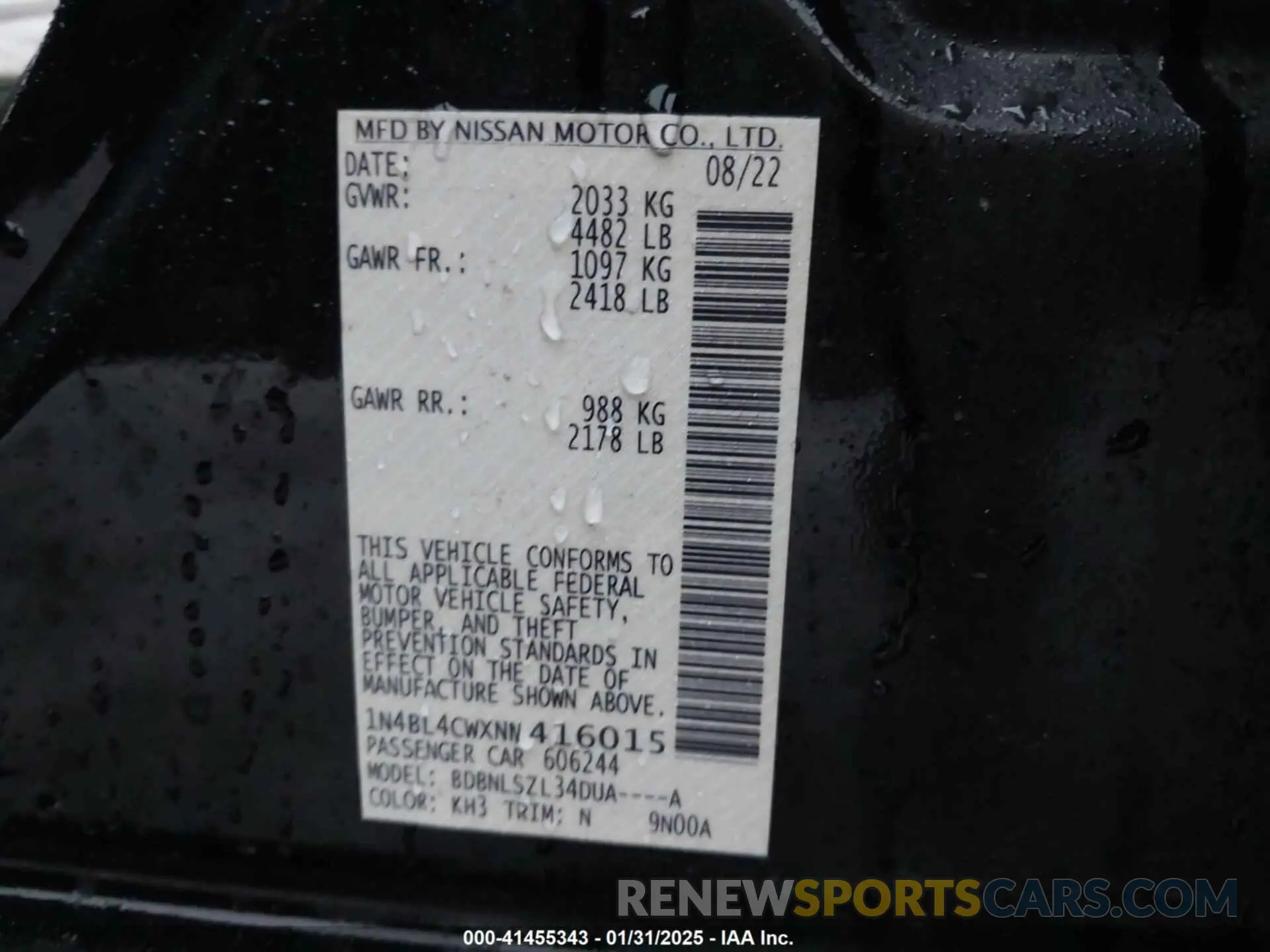 9 fotografías del automóvil dañado 1N4BL4CWXNN416015 NISSAN ALTIMA 2022