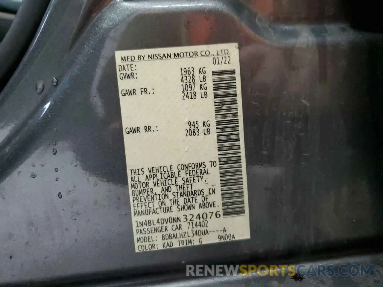 13 fotografías del automóvil dañado 1N4BL4DV0NN324076 NISSAN ALTIMA 2022